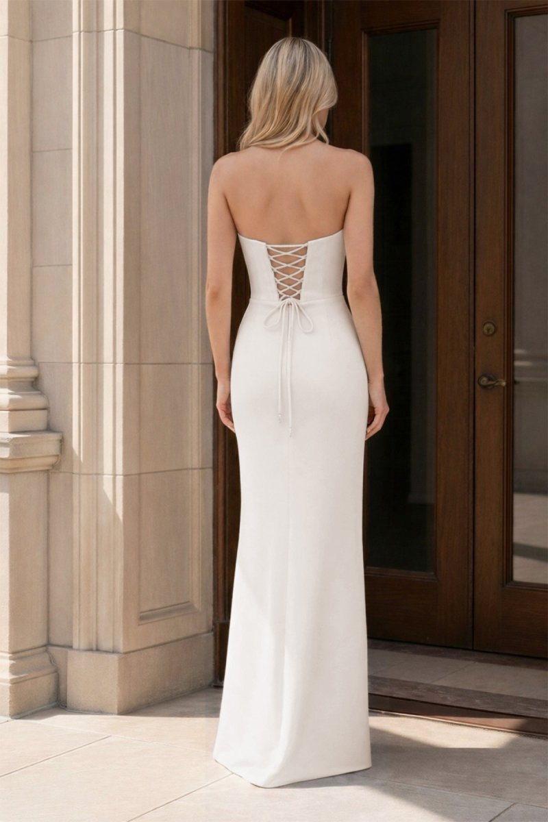 Yellow Strapless Sheath Satin Long Evening Dress With Bow - Curvevia