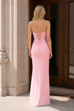 Yellow Strapless Sheath Satin Long Evening Dress With Bow - Curvevia
