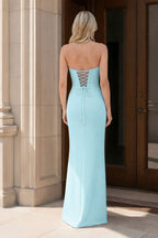 Yellow Strapless Sheath Satin Long Evening Dress With Bow - Curvevia