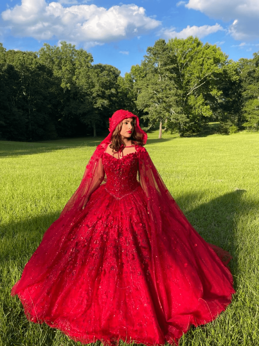 Ball Gown Lace Off-the-Shoulder Red Quinceanera Dress - Curvevia