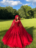 Ball Gown Lace Off-the-Shoulder Red Quinceanera Dress - Curvevia