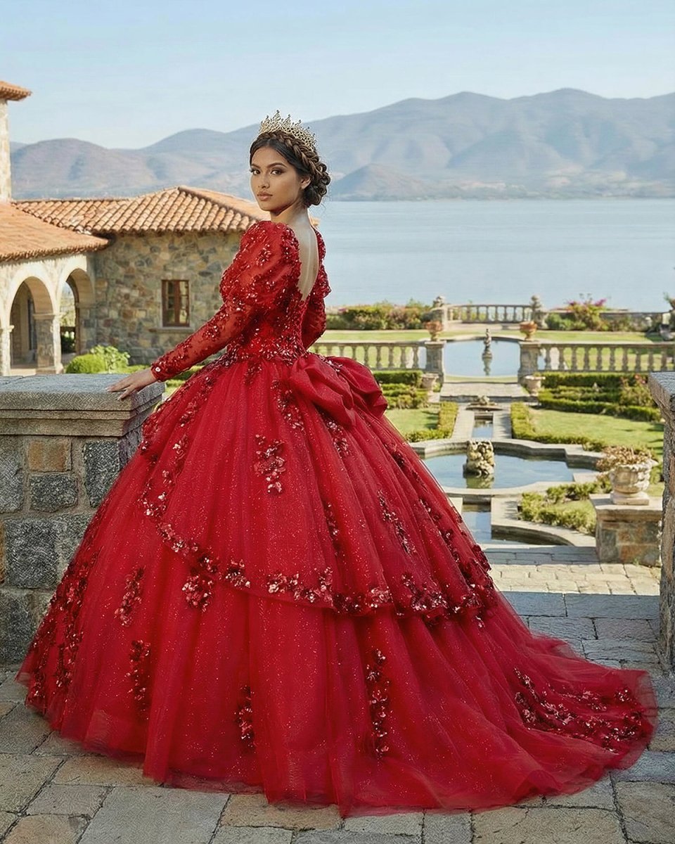 Red Ball Gown Off-the-Shoulder Lace-Up Back Quinceanera Dresses - Curvevia