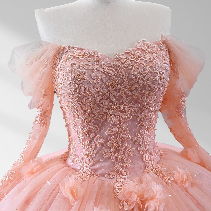 Blush Ball Gown Long Sleeves Off The Shoulder Quinceanera Dresses - Curvevia