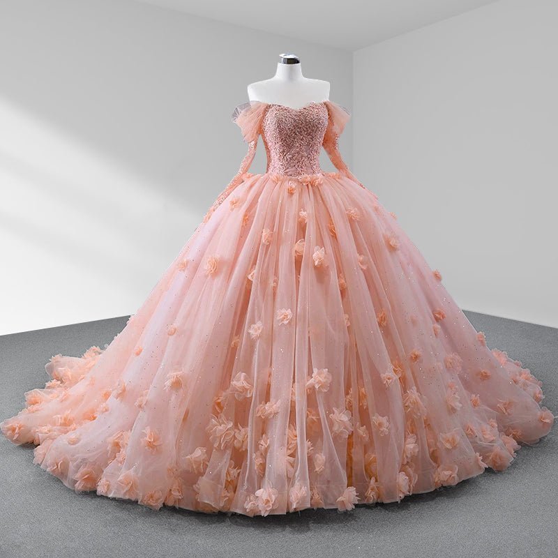 Blush Ball Gown Long Sleeves Off The Shoulder Quinceanera Dresses - Curvevia