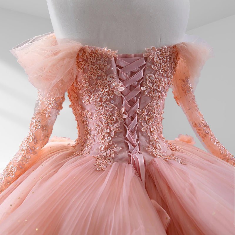 Blush Ball Gown Long Sleeves Off The Shoulder Quinceanera Dresses - Curvevia