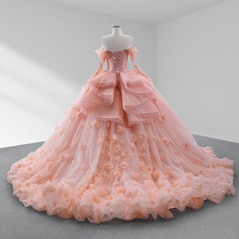 Blush Ball Gown Long Sleeves Off The Shoulder Quinceanera Dresses - Curvevia