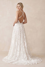 Luxury Lace Chic Halter A-Line Bohemian Wedding Dress with Slit Bridal Gowns - Curvevia
