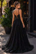Pink Spaghetti Straps A Line Sequined Lace Long Prom Dresses With Bow - Curvevia