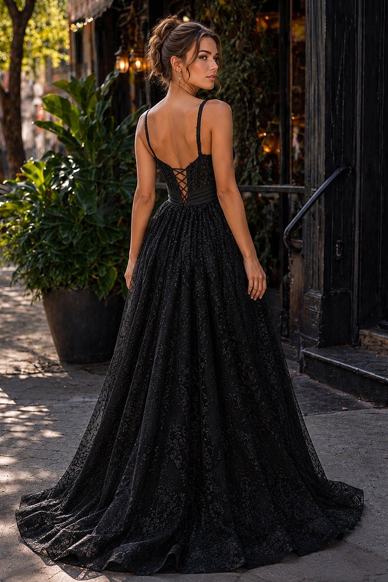 Pink Spaghetti Straps A Line Sequined Lace Long Prom Dresses With Bow - Curvevia