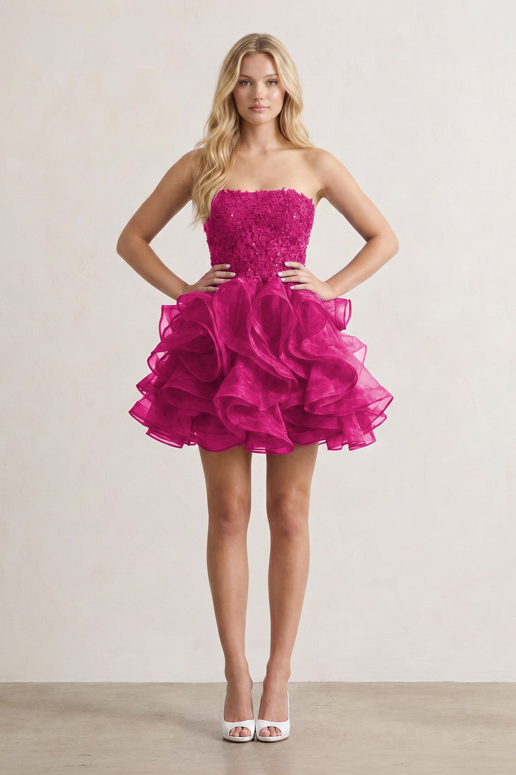A-line Lace Appliques Organza Short Wedding Guest Dress - Curvevia