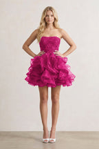 A-line Lace Appliques Organza Short Wedding Guest Dress - Curvevia