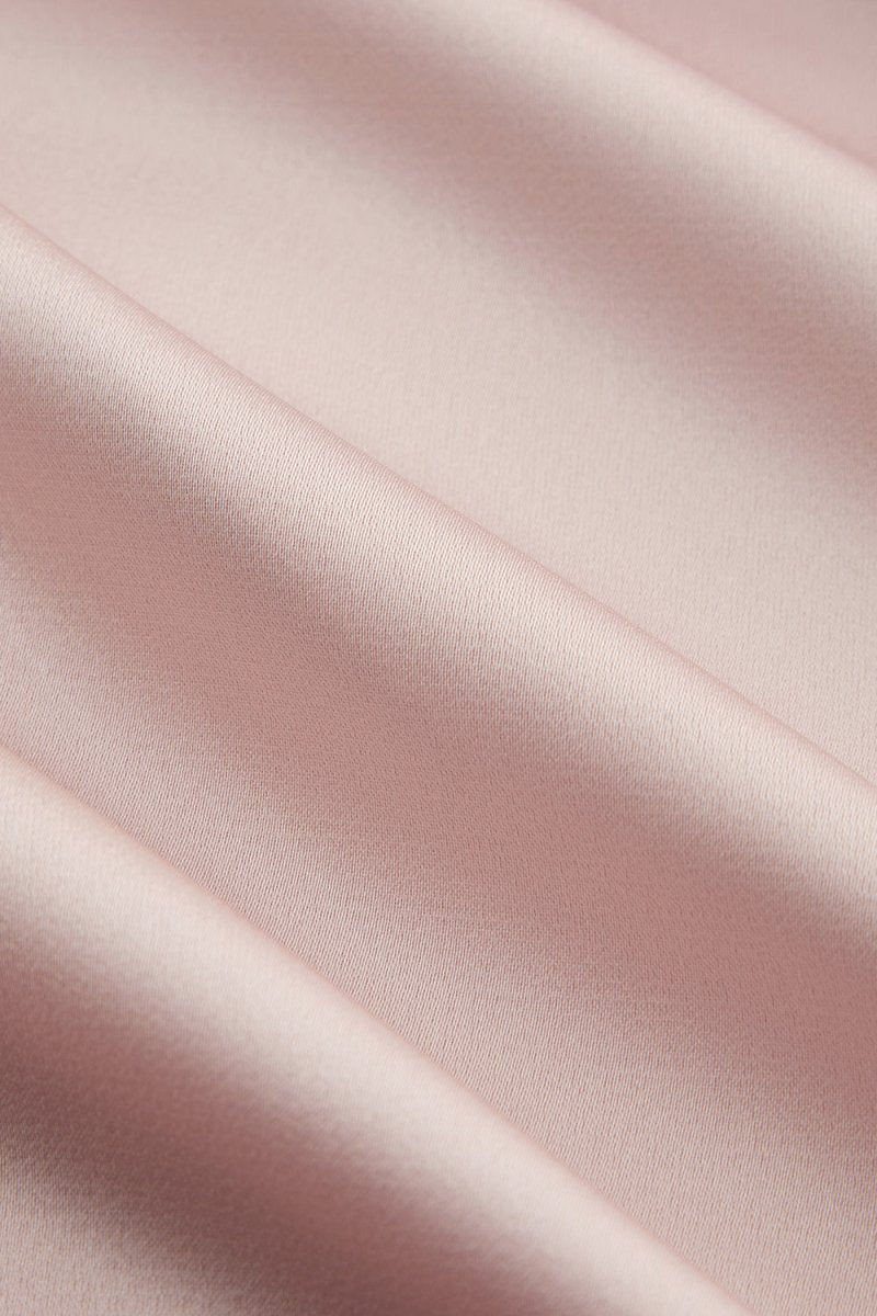 Pink - Sheath Cowl Neck Satin Pleated Formal Prom Dresses With Ruffles - Curvevia