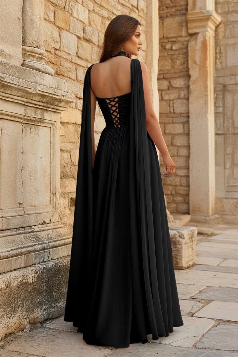 Sky Blue Strapless Chiffon Pleated A Line Long Wedding Guest Dress With Scarf - Curvevia