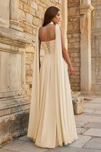 Sky Blue Strapless Chiffon Pleated A Line Long Wedding Guest Dress With Scarf - Curvevia