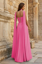 Sky Blue Strapless Chiffon Pleated A Line Long Wedding Guest Dress With Scarf - Curvevia