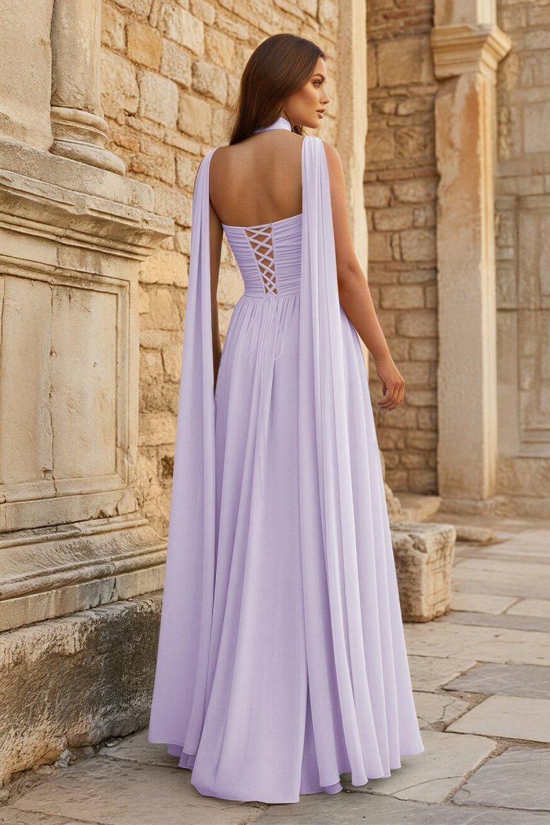 Sky Blue Strapless Chiffon Pleated A Line Long Wedding Guest Dress With Scarf - Curvevia