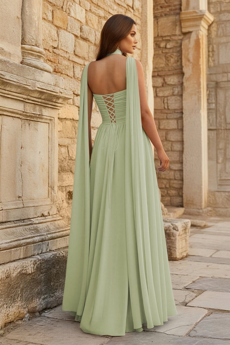 Sky Blue Strapless Chiffon Pleated A Line Long Wedding Guest Dress With Scarf - Curvevia
