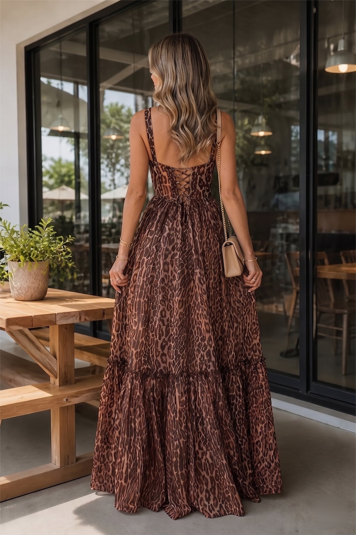 Leopard - Spaghetti Straps A Line Chiffon Wedding Guest Dress With Ruffles - Curvevia