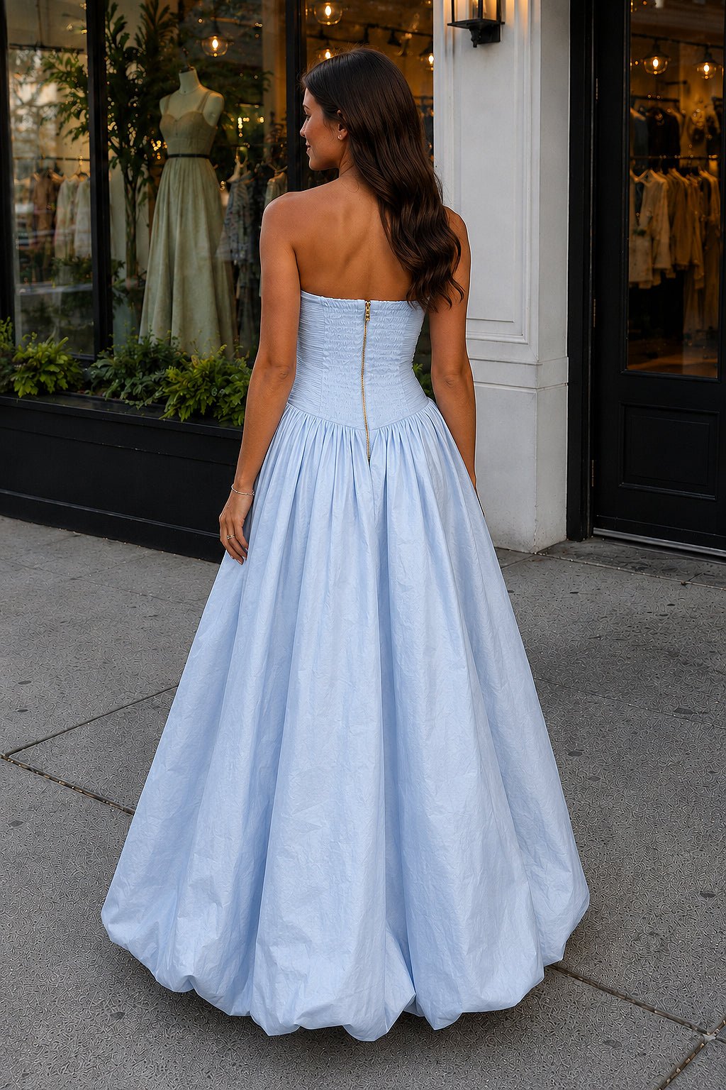 Pink Strapless A Line Satin Pleated Wedding Guest Dress With Slit - Curvevia