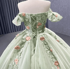 Sage Green Off The Shoulder Lace Up Back Ball Gown Quinceanera Dress - Curvevia