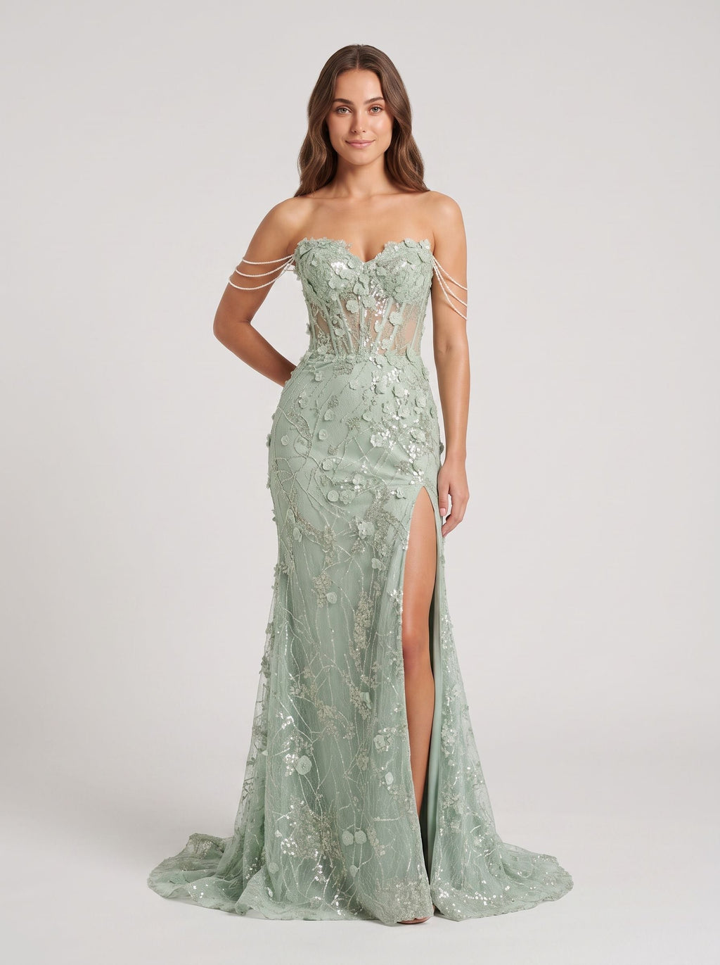Green Tulle Sheath Sweetheart Back Zip Floor-Length Dress with Beaded Sequins - Curvevia