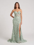 Green Tulle Sheath Sweetheart Back Zip Floor-Length Dress with Beaded Sequins - Curvevia