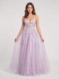 Lilac Tulle A-Line Sweetheart Criss-Cross Straps Floor-Length Dress with Beaded Florals - Curvevia
