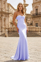Sky Blue Mermaid Sweetheart Spandex Long Prom Dresses with Pleates - Curvevia