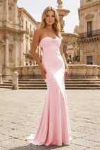 Sky Blue Mermaid Sweetheart Spandex Long Prom Dresses with Pleates - Curvevia