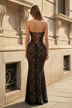 Black Sweetheart V-Neck Sleeveless Lace Mermaid Evening Dress - Curvevia