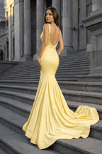 Mermaid Deep V-Neck Beaded Satin Long Evening Dress - Curvevia