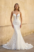 Mermaid Lace White Wedding Dresses Spaghetti Straps - Curvevia