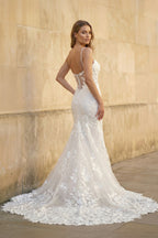 Mermaid Lace White Wedding Dresses Spaghetti Straps - Curvevia