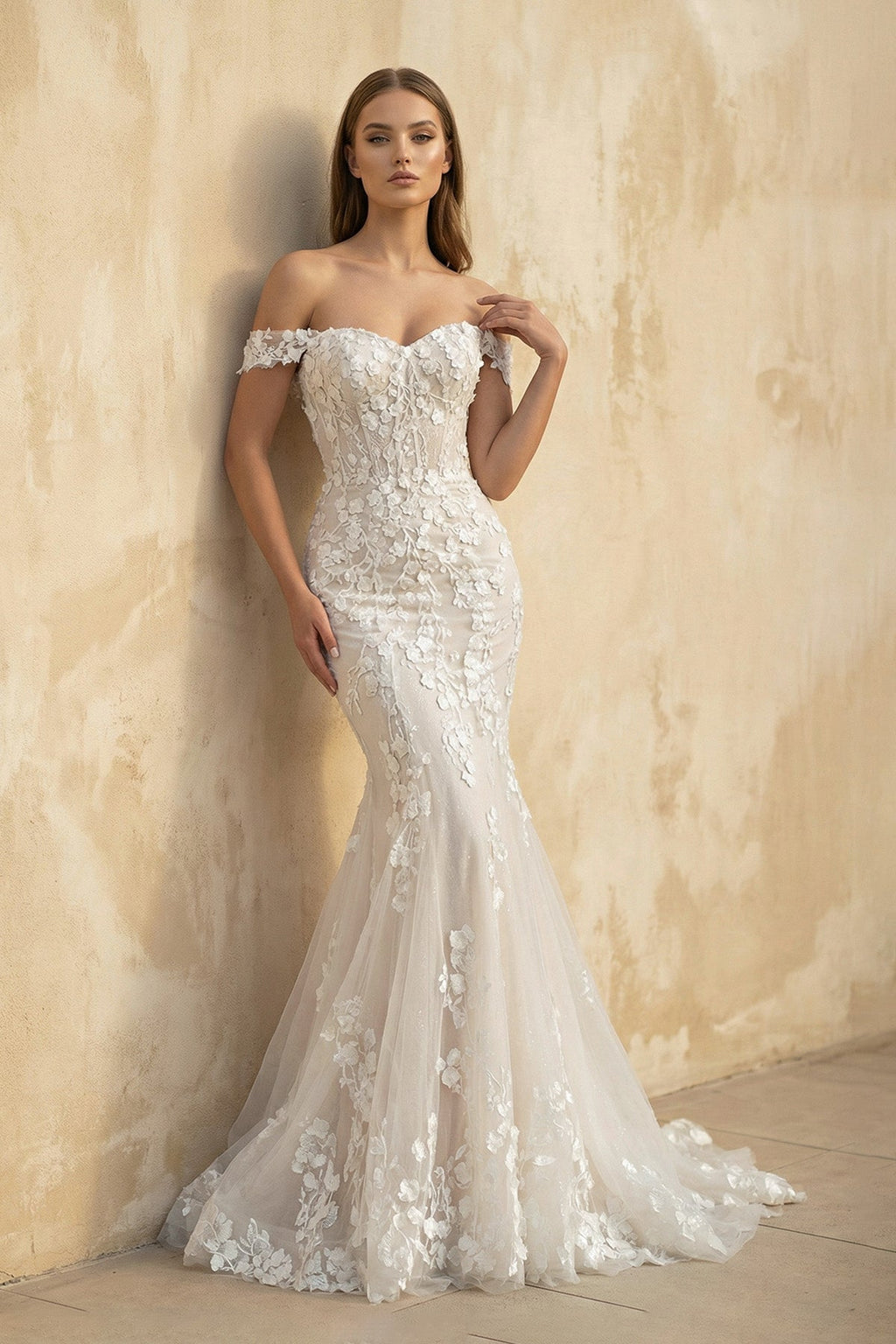 Mermaid Off-The-Shoulder Sleeveless Lace Wedding Dresses - Curvevia