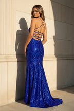 Mermaid One Shoulder Royal Blue Long Evening Dress with Criss Cross Back - Curvevia