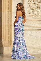 Mermaid One Shoulder Sequin Appliques Long Prom Dresses with Slit - Curvevia