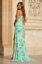 Mermaid One Shoulder Sequin Appliques Long Prom Dresses with Slit - Curvevia