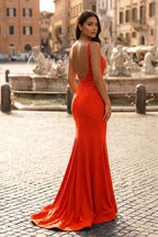 Mermaid V-neck Beaded Mermaid Evening Dress - Curvevia