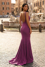 Mermaid V-neck Beaded Mermaid Evening Dress - Curvevia