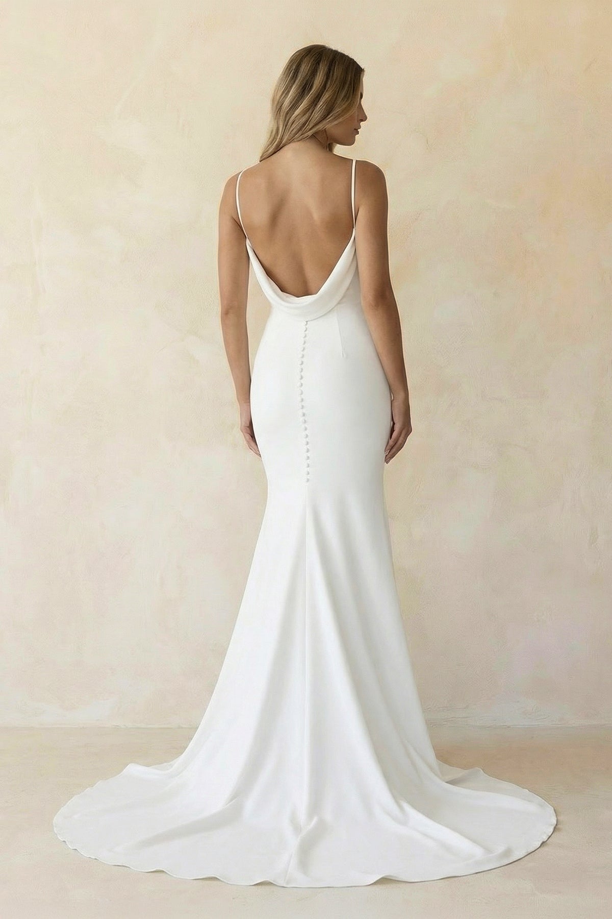 Elegant Mermaid V-Neck Elastic Satin Long Wedding Dresses - Curvevia