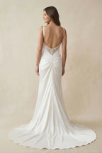 Charming Mermaid Cowl Neck Satin Wedding Dress with Slit - Curvevia