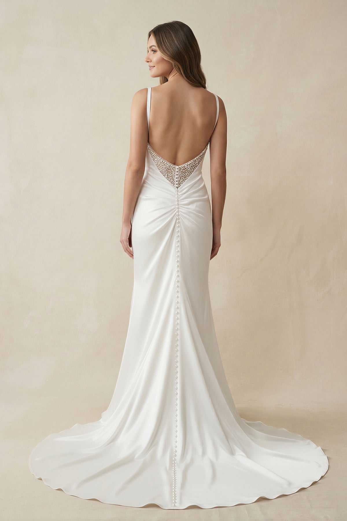 Charming Mermaid Cowl Neck Satin Wedding Dress with Slit - Curvevia