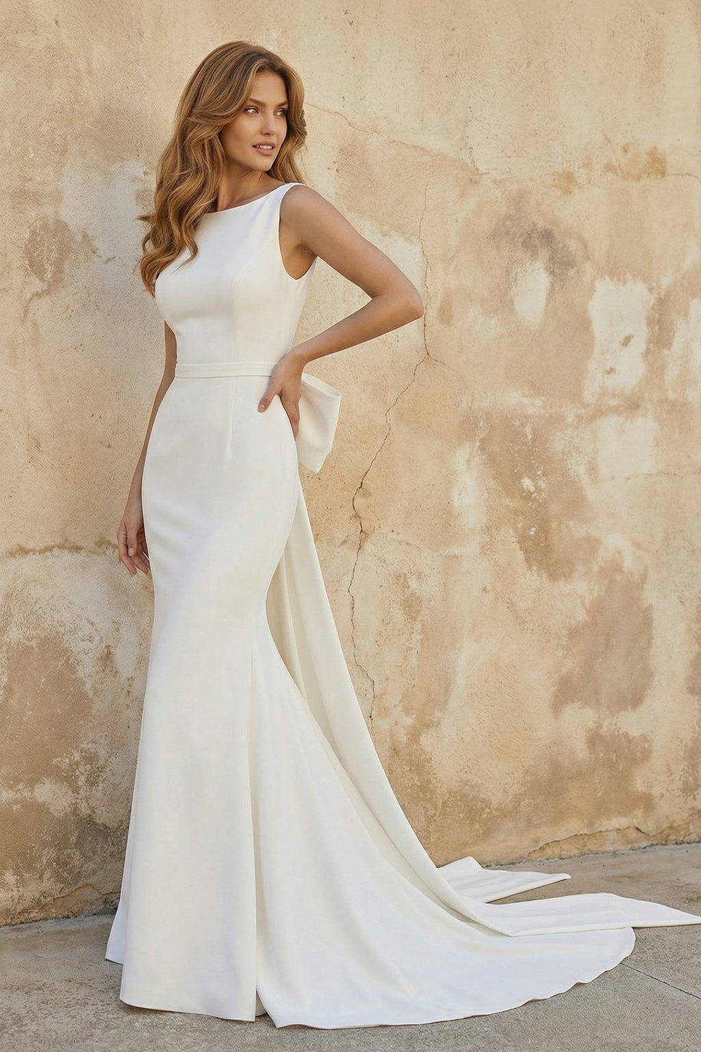 Simple Sleeveless Mermaid Wedding Dress With Sexy Bow - Curvevia