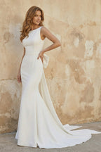 Simple Sleeveless Mermaid Wedding Dress With Sexy Bow - Curvevia