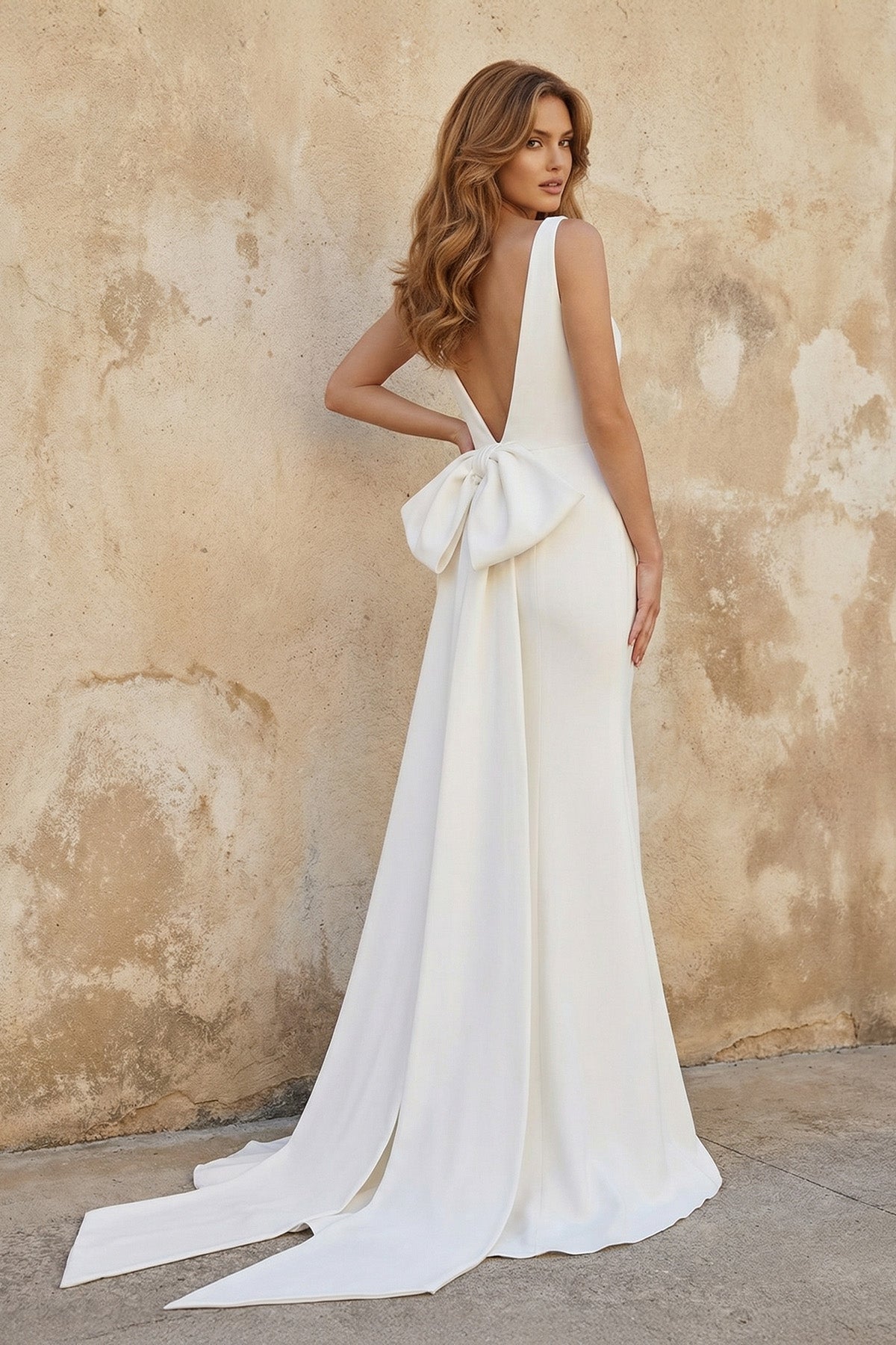 Simple Sleeveless Mermaid Wedding Dress With Sexy Bow - Curvevia