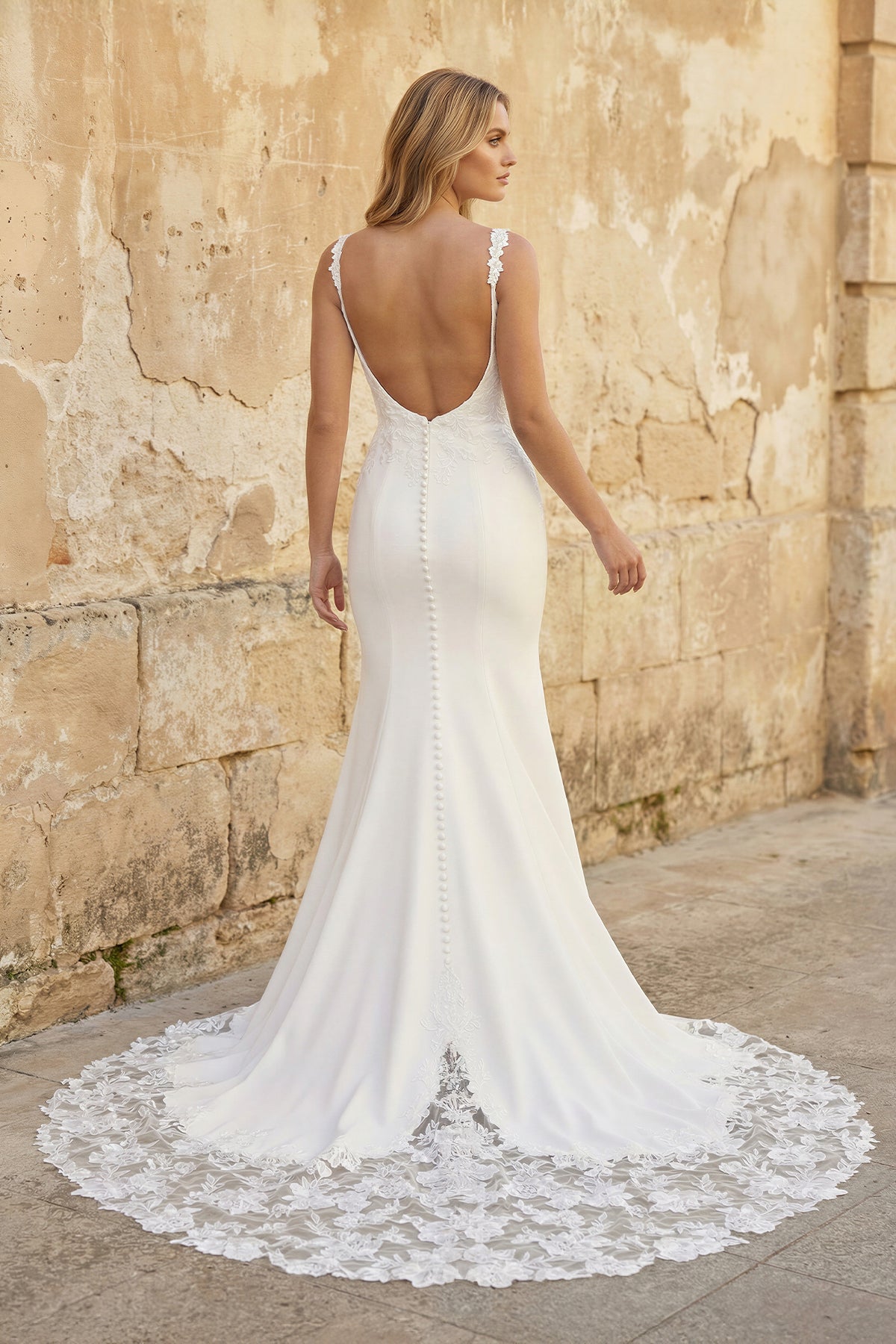 Trumpet Mermaid Square Neckline Lace Elastic Satin Wedding Dresses - Curvevia