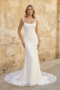 Trumpet Mermaid Square Neckline Lace Elastic Satin Wedding Dresses - Curvevia