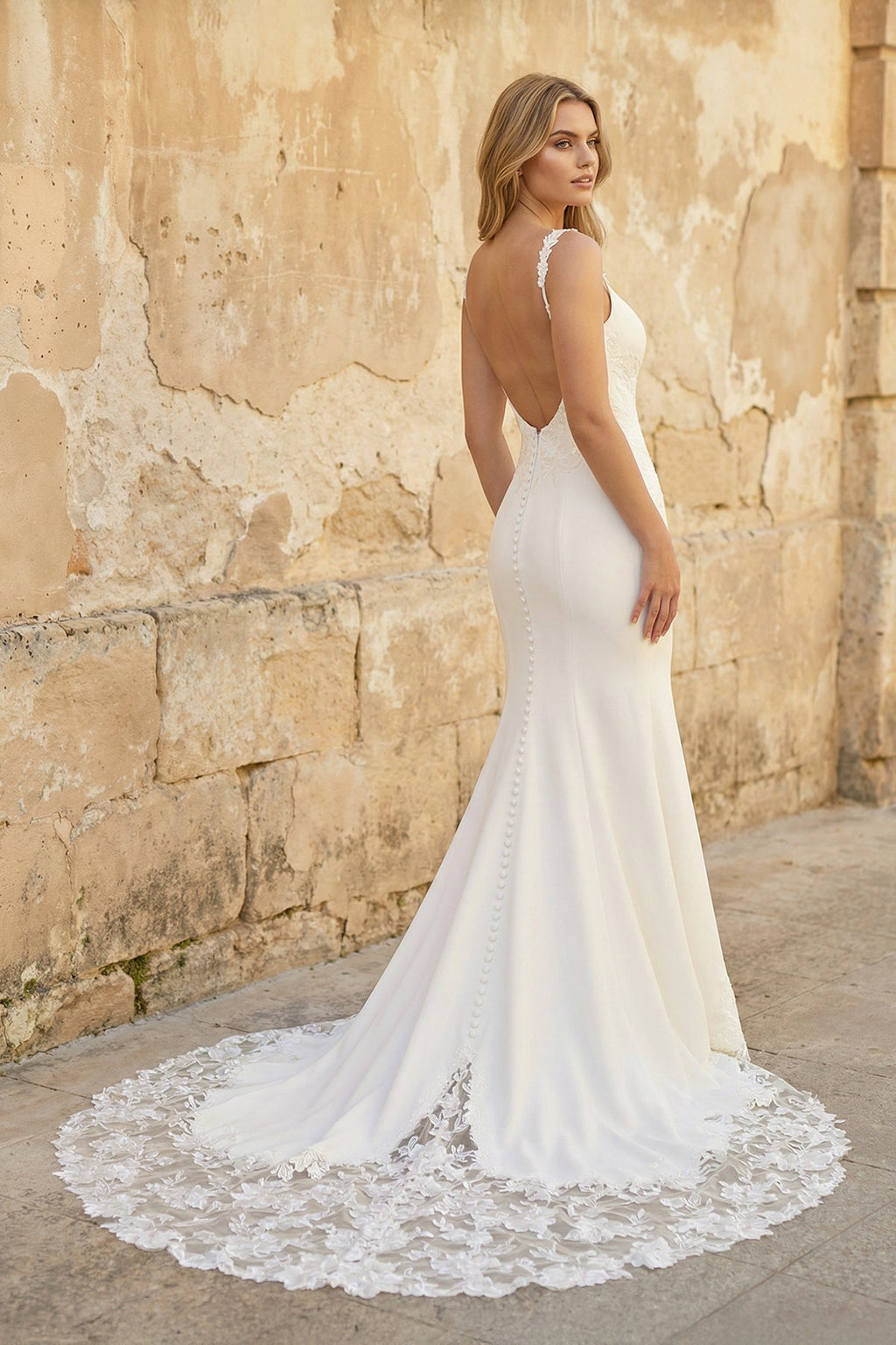 Trumpet Mermaid Square Neckline Lace Elastic Satin Wedding Dresses - Curvevia