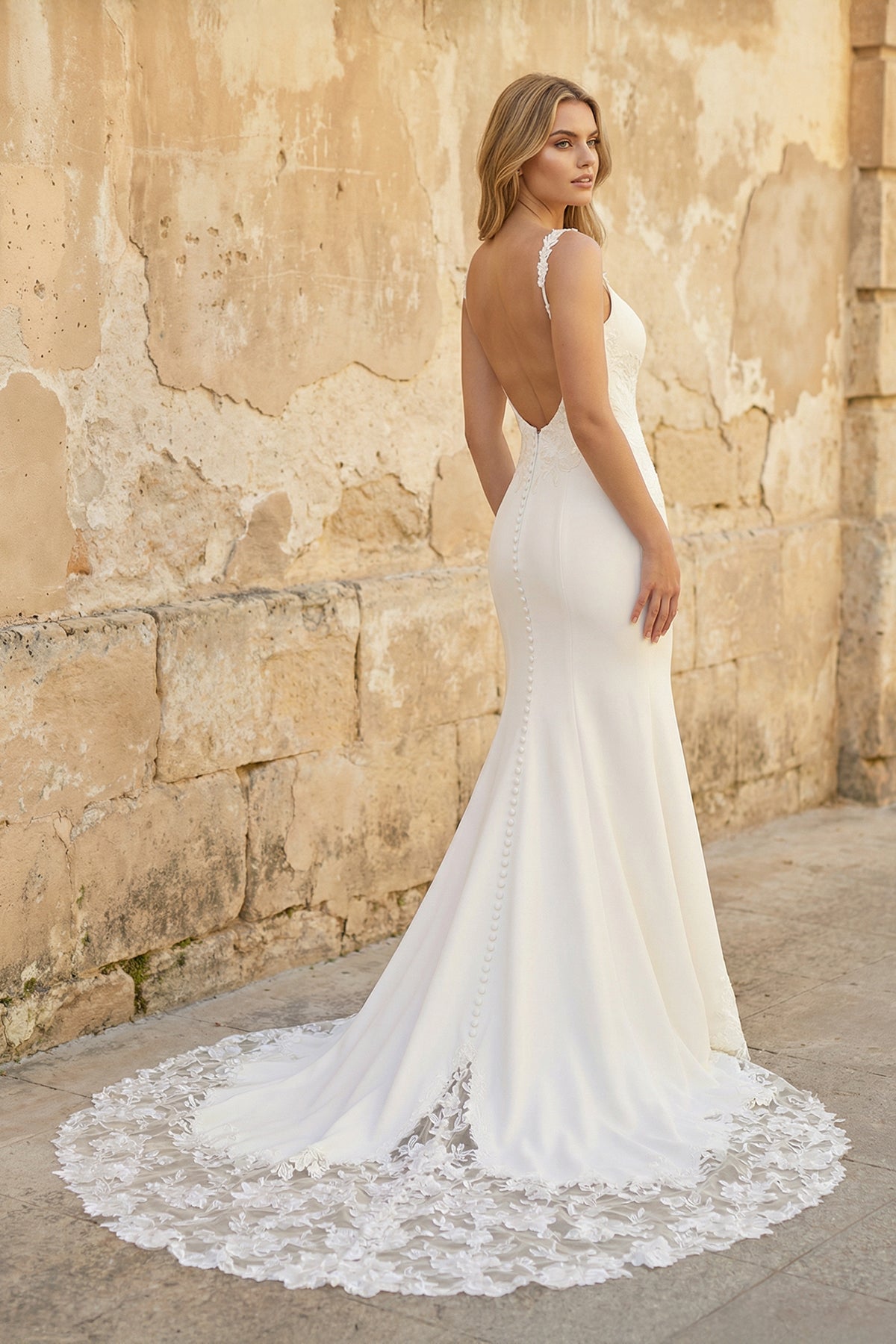 Trumpet Mermaid Square Neckline Lace Elastic Satin Wedding Dresses - Curvevia