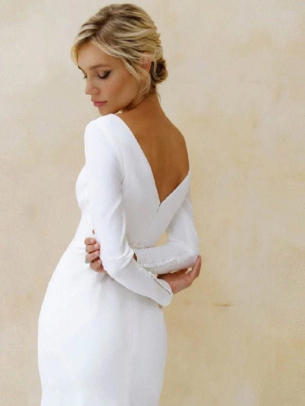 Mermaid Scoop Neck V Back Satin Wedding Dress - Curvevia